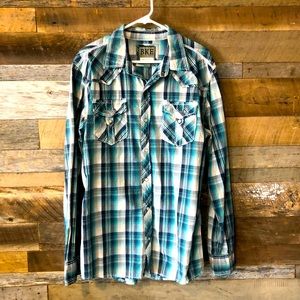 BKE Buckle Athletic Fit Men’s Large Flannel blue and white